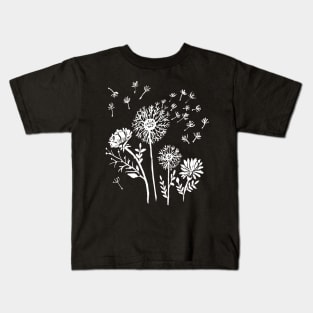 Dandelions & Flowers, Hand Drawn, Hippie, Boho, Nature, Wildflowers Kids T-Shirt